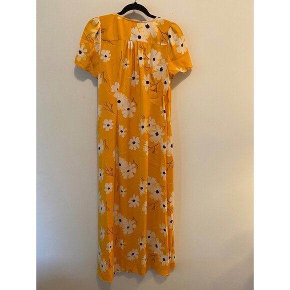 Madewell Midi Dress Yellow White Floral Print Puff Sleeve Wrap Medium - Picture 6 of 9
